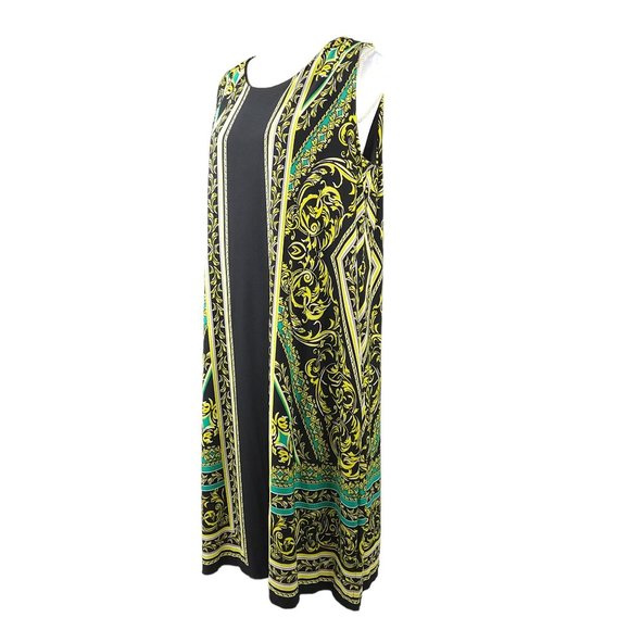 Alfani Woman Geometric Sheath Dress 1X Sleeveless Knee Length Black Yellow - Picture 6 of 12